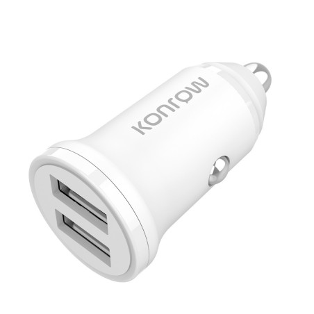 Konrow KCC12AAW - 2 USB A Port Cigarette Lighter Adapter - 12W Fast Charging, White (Compatible, Blister)