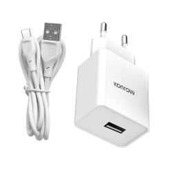Konrow KK12AATC – Komplettes Netzladegerät (12-W-USB-Adapter und abnehmbares USB-Typ-C-Kabel, 1 m), Weiß (kompatibel, Blister)