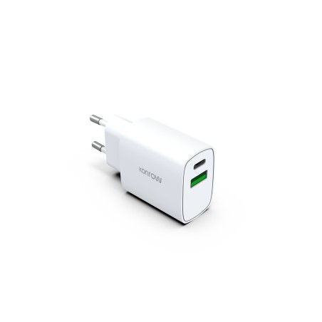 Konrow KC20ACW - 2 Port Type A & Type C Power Adapter - 20W Fast Charging - White (Blister)