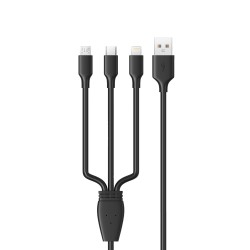 Konrow KC3IN1PB - 3 in 1 USB cable - Type C, Micro USB & Lightning to Type A - 1m - White (Blister)