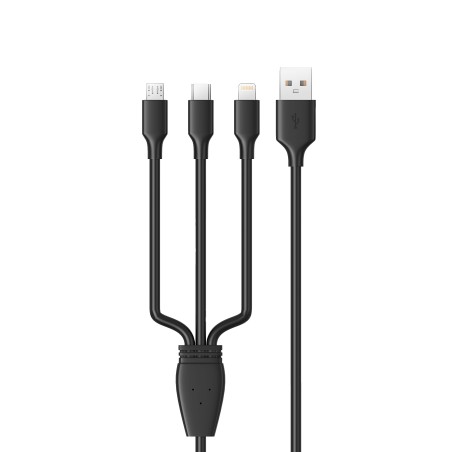 Konrow KC3IN1PB - 3 in 1 USB cable - Type C, Micro USB & Lightning to Type A - 1m - White (Blister)
