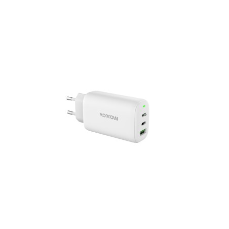 Konrow KC65ACCW - 3 Port Power Adapter (1 Type A Port & 2 Type C Ports) 65W Fast Charging - White (Blister)
