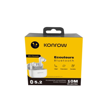 Konrow KTWSBT - Bluetooth Headphones (10m, White, Version 5.2) - Original Packaging