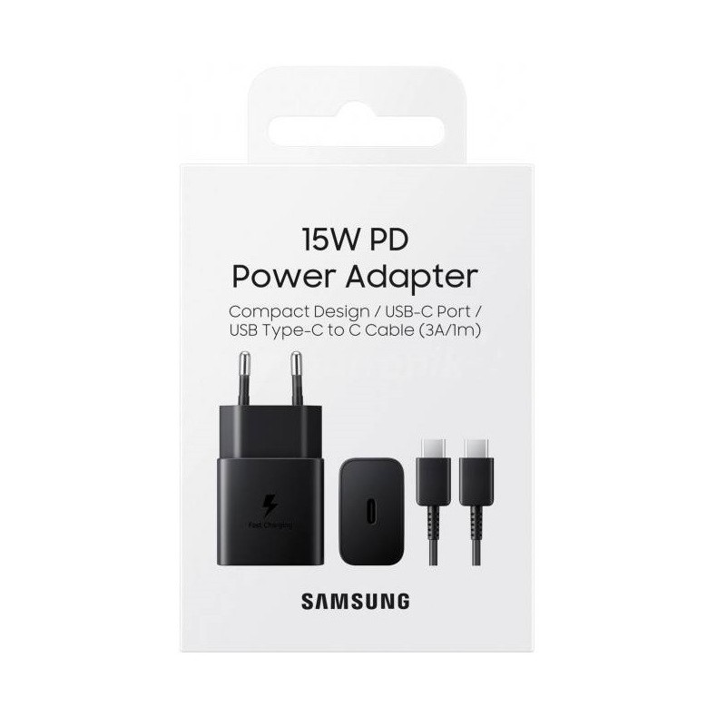 Samsung EP-T1510XBE - Complete netlader - 15W adapter & USB Type-C naar Type-C kabel - Zwart - Originele verpakking